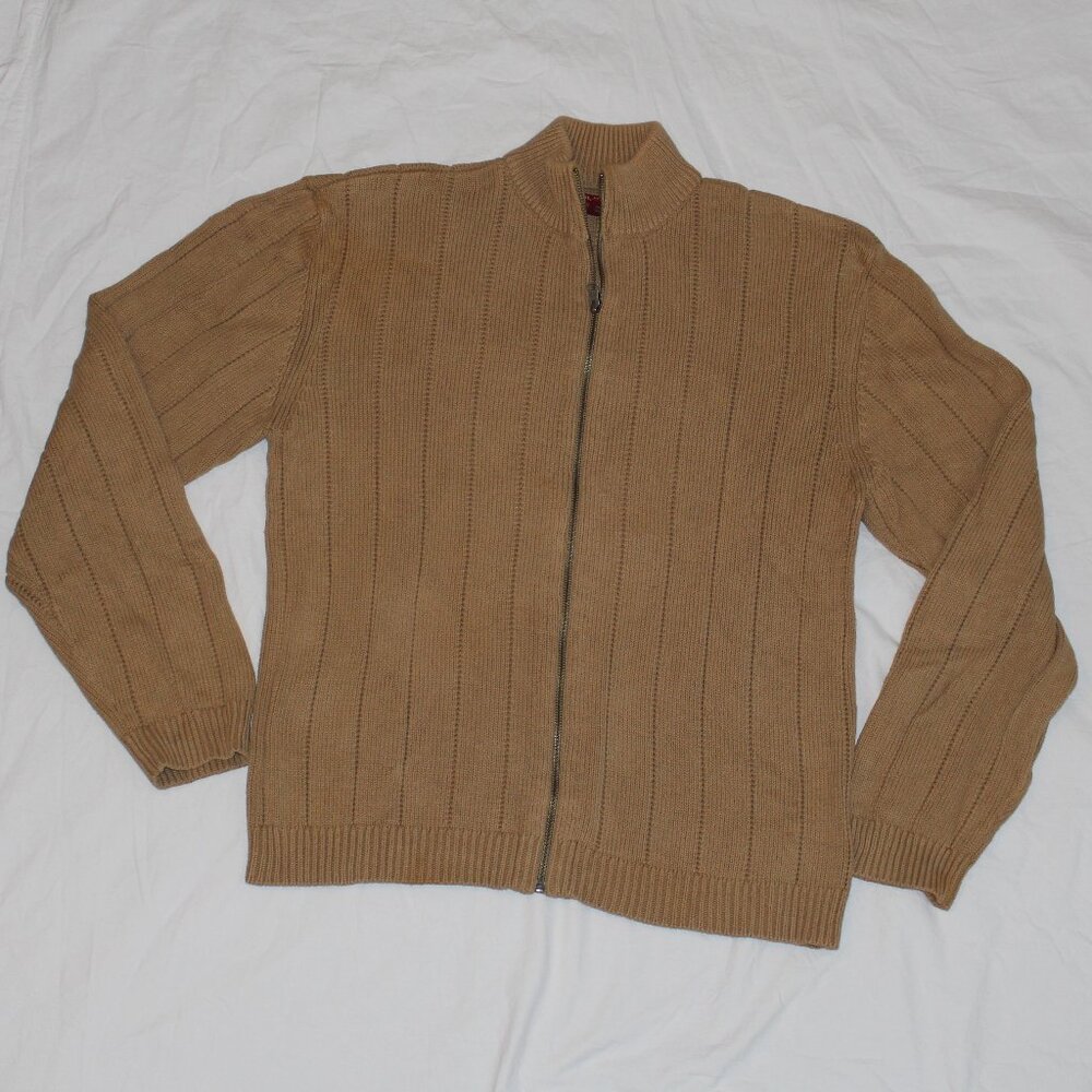 Guess Brand Camel/Tan Full Front Zippered/Zip Up Cardigan Sweater Size Large